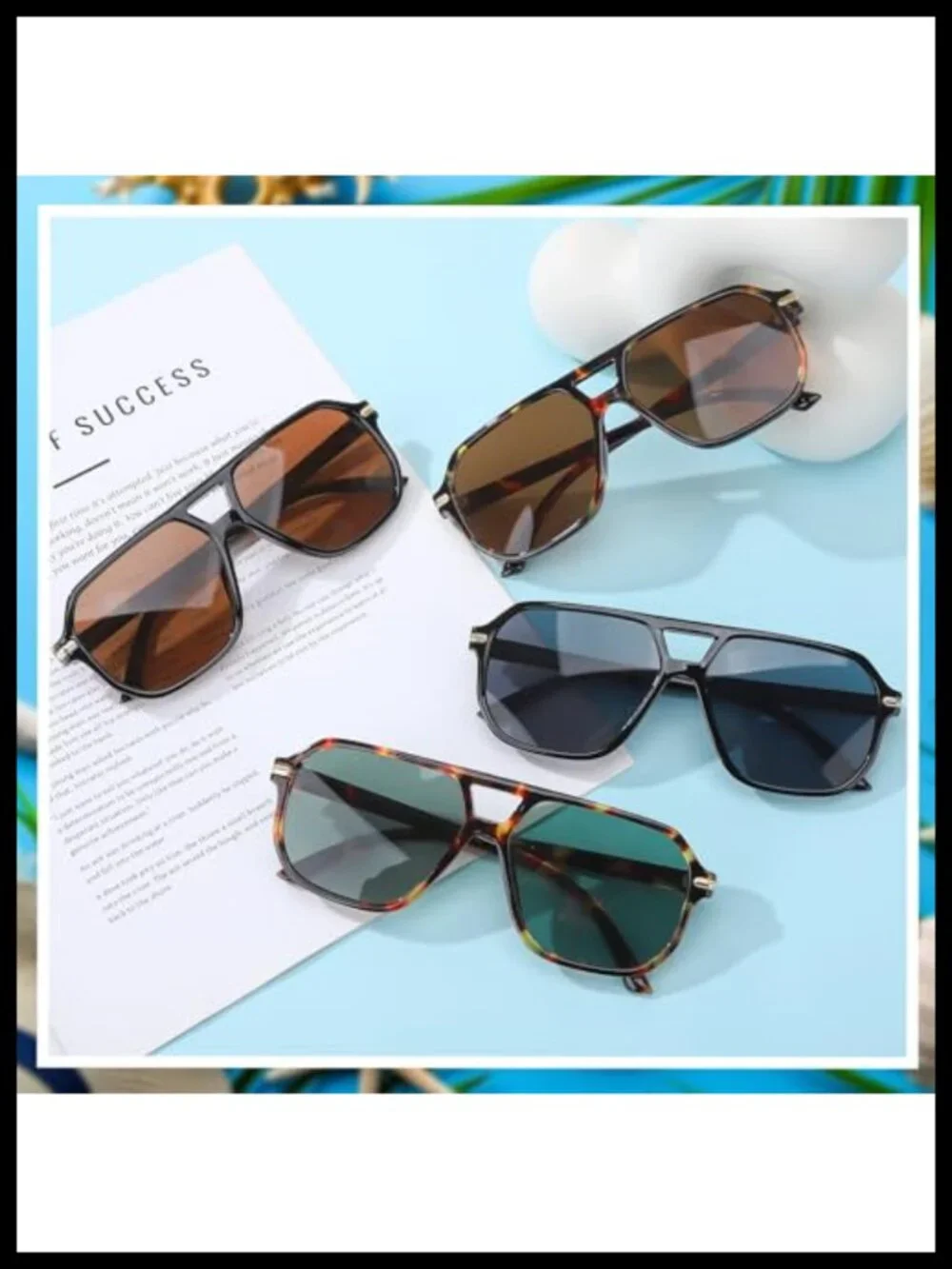 4 Pack Oversized Square Sunglasses UV400 Unisex Fashion Shades